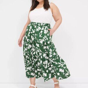 Lane Bryant Poplin Pull-On Maxi Skirt, green floral, size 22/24